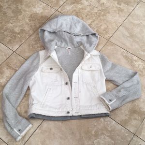 Free People UNIQUE!Distressed denim cotton hoodie
